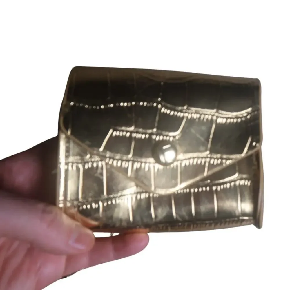 Gold Metallic Croc Mini Crossbody Clutch Chain Bag NWT